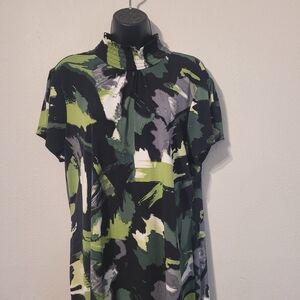 Green and Black Abstract Print Dress